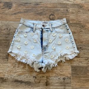 High Waisted Shorts with Daisy Embellishments